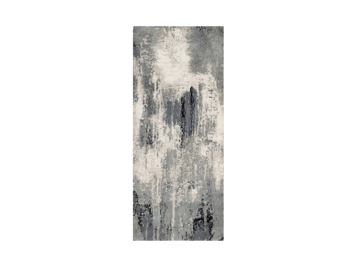 2'7" x 6'4" New Hand Knotted Black Wool & Silk Runner Oriental Rug - MOA10290811