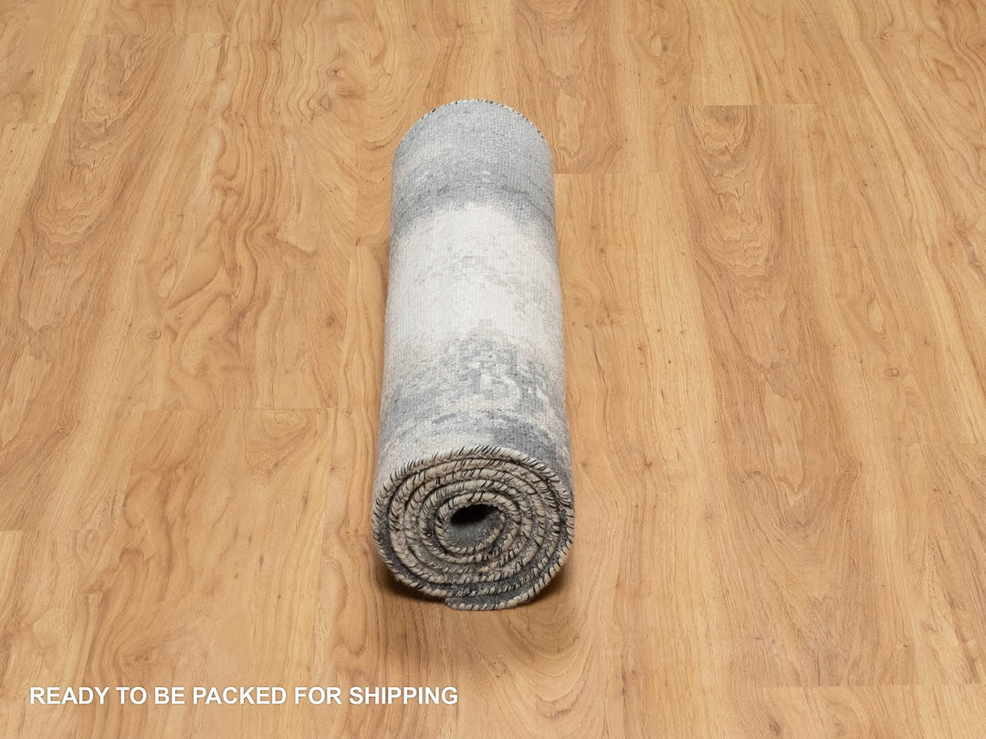 2'7" x 6'4" New Hand Knotted Black Wool & Silk Runner Oriental Rug - MOA10290811