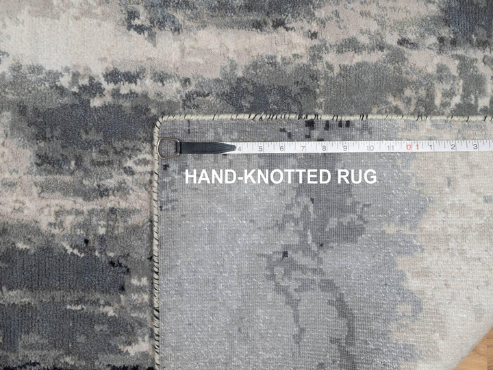2'7" x 6'4" New Hand Knotted Black Wool & Silk Runner Oriental Rug - MOA10290811