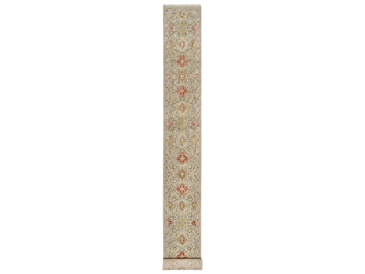 2'5" x 22'0" New Hand Knotted Beige Wool & Silk Runner Oriental Rug - MOA10290814