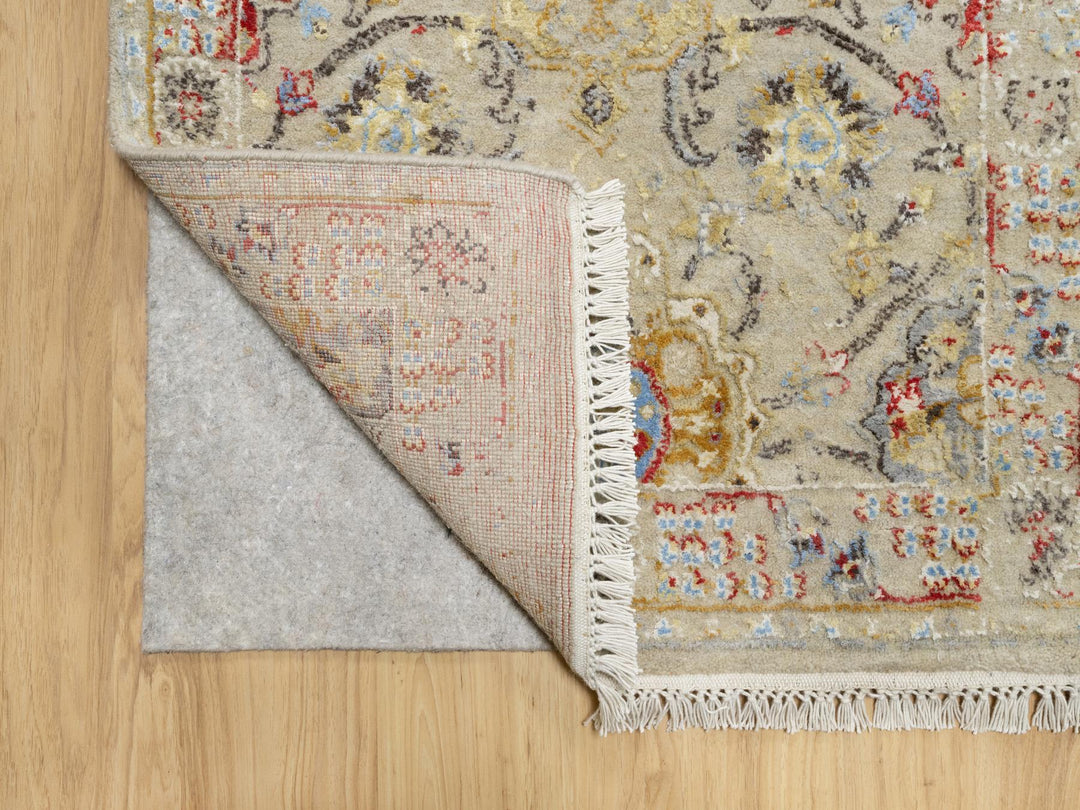 2'5" x 22'0" New Hand Knotted Beige Wool & Silk Runner Oriental Rug - MOA10290814
