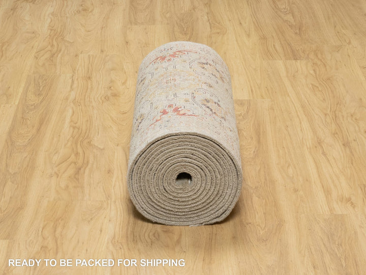2'5" x 22'0" New Hand Knotted Beige Wool & Silk Runner Oriental Rug - MOA10290814