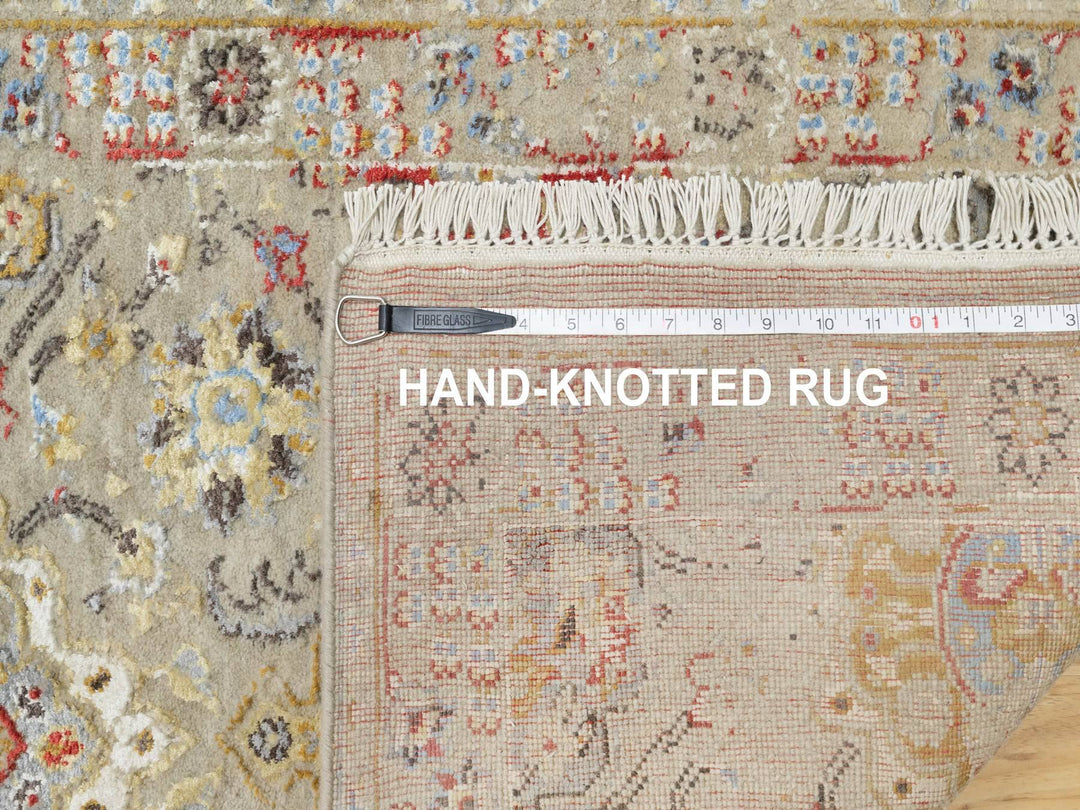 2'5" x 22'0" New Hand Knotted Beige Wool & Silk Runner Oriental Rug - MOA10290814