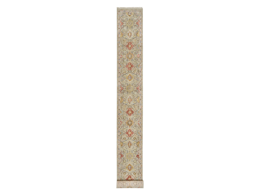 2'7" x 22'0" New Hand Knotted Beige Wool Rectangle Oriental Rug - MOA10290815