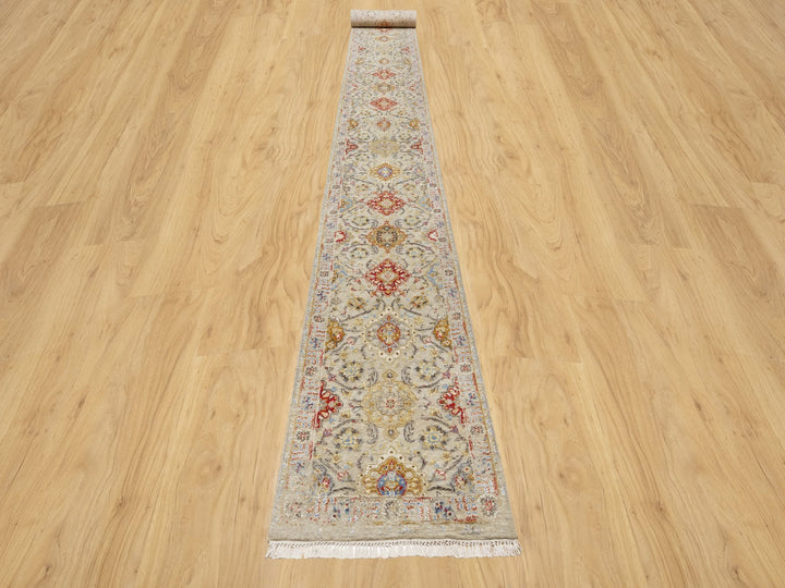 2'7" x 22'0" New Hand Knotted Beige Wool Rectangle Oriental Rug - MOA10290815