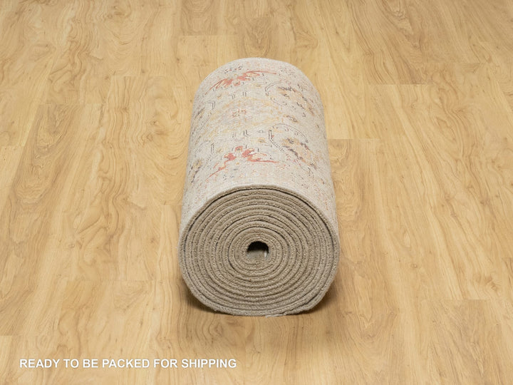 2'7" x 22'0" New Hand Knotted Beige Wool Rectangle Oriental Rug - MOA10290815