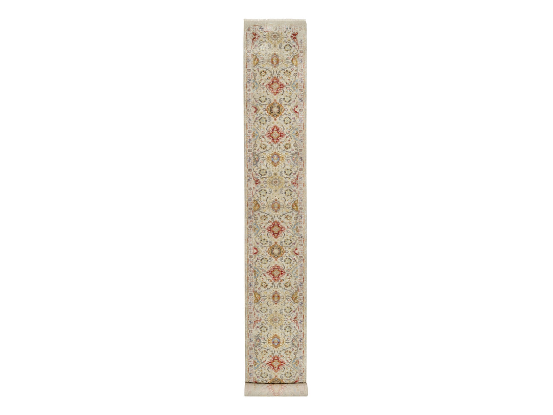2'9" x 20'0" New Hand Knotted Beige Wool & Silk Runner Oriental Rug - MOA10290816