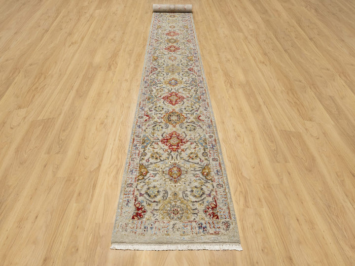 2'9" x 20'0" New Hand Knotted Beige Wool & Silk Runner Oriental Rug - MOA10290816