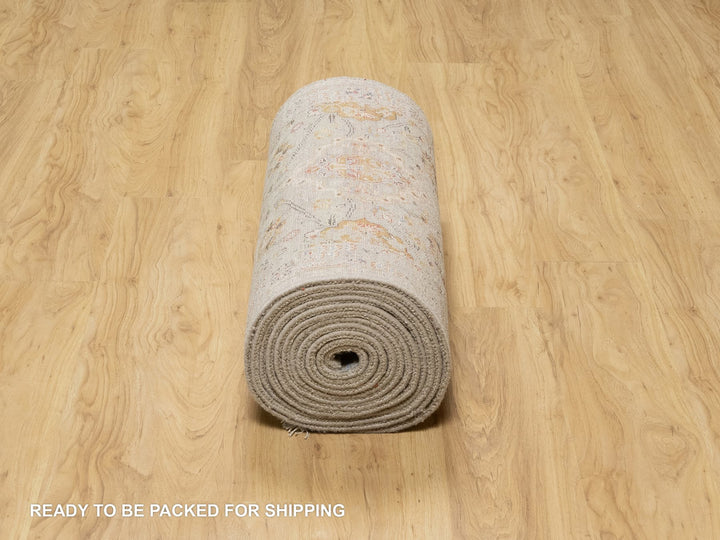 2'9" x 20'0" New Hand Knotted Beige Wool & Silk Runner Oriental Rug - MOA10290816