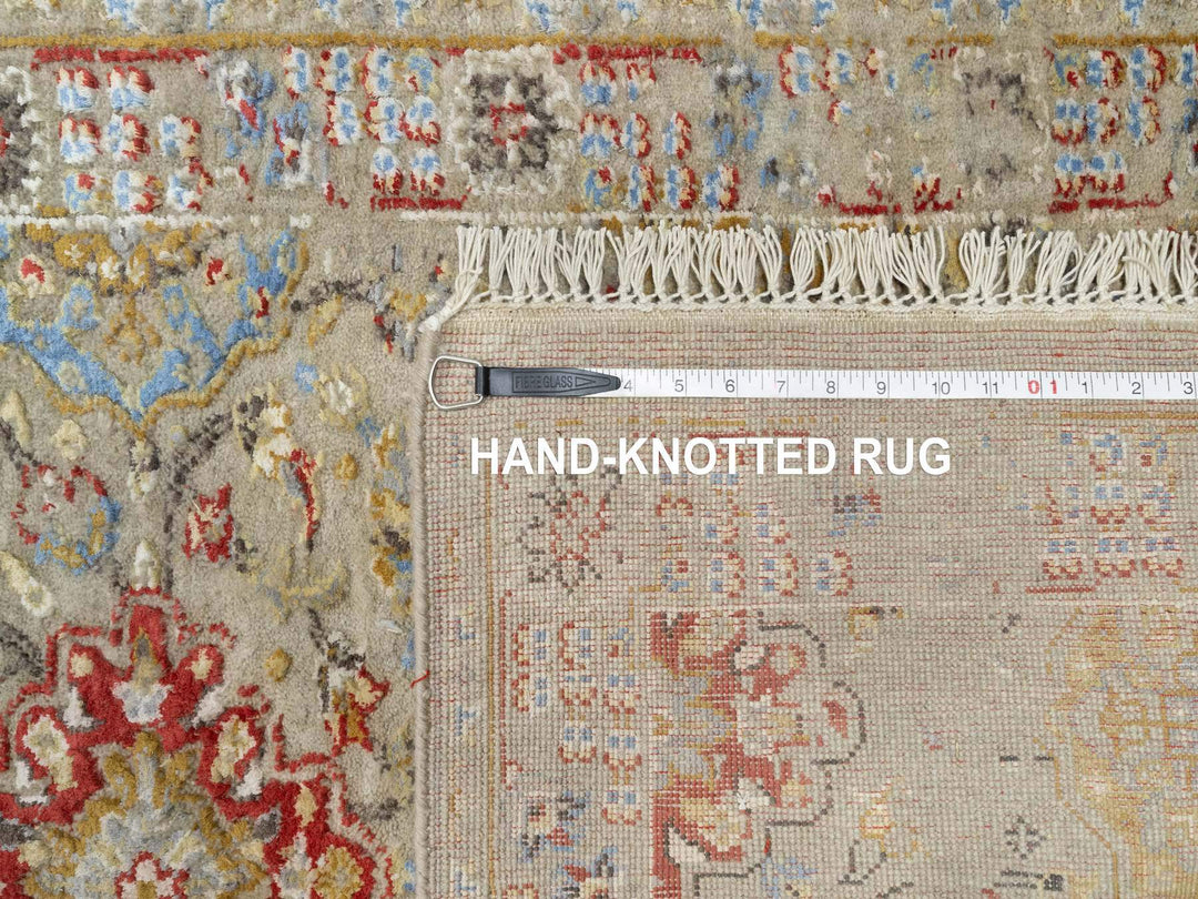 2'9" x 20'0" New Hand Knotted Beige Wool & Silk Runner Oriental Rug - MOA10290816