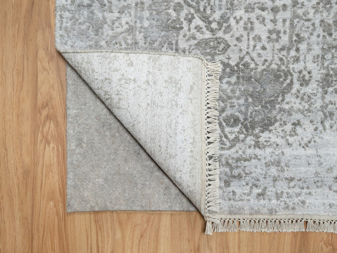 2'7" x 16'0" New Hand Knotted Grey Wool & Silk Runner Oriental Rug - MOA10290817