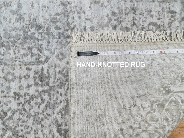 2'7" x 16'0" New Hand Knotted Grey Wool & Silk Runner Oriental Rug - MOA10290817