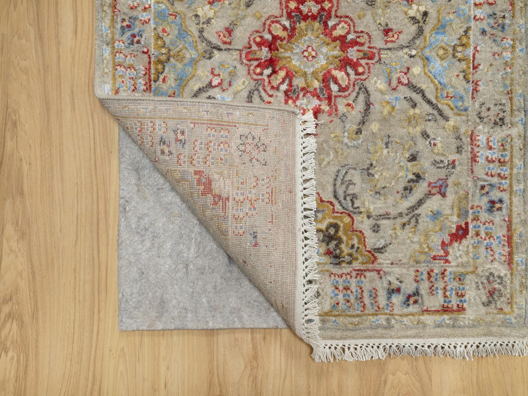 2'7" x 26'0" New Hand Knotted Beige Wool & Silk Runner Oriental Rug - MOA10290818