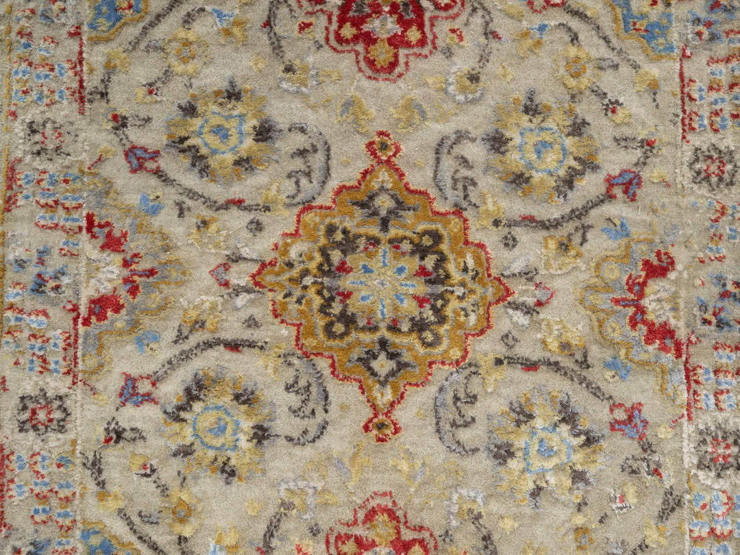 2'7" x 26'0" New Hand Knotted Beige Wool & Silk Runner Oriental Rug - MOA10290818