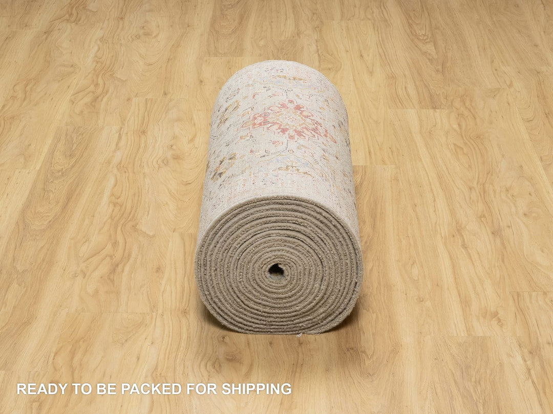 2'7" x 26'0" New Hand Knotted Beige Wool & Silk Runner Oriental Rug - MOA10290818