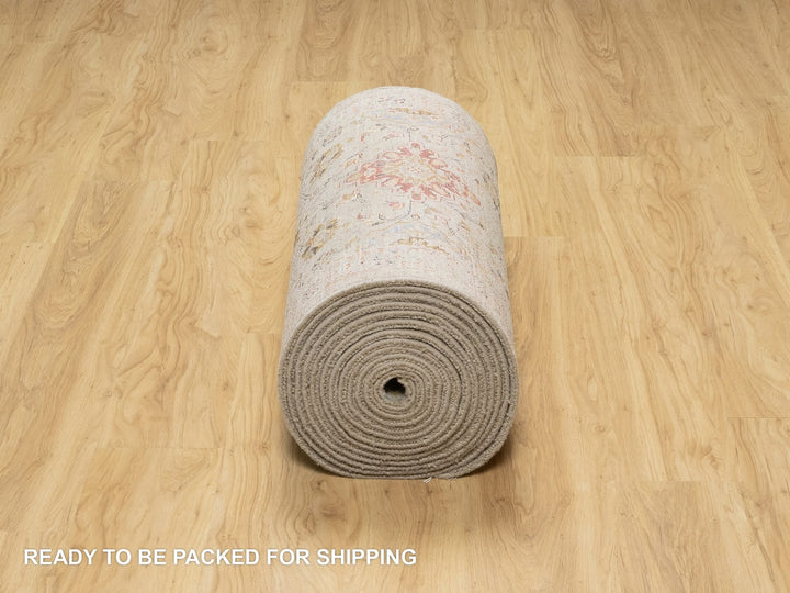2'7" x 26'0" New Hand Knotted Beige Wool & Silk Runner Oriental Rug - MOA10290818
