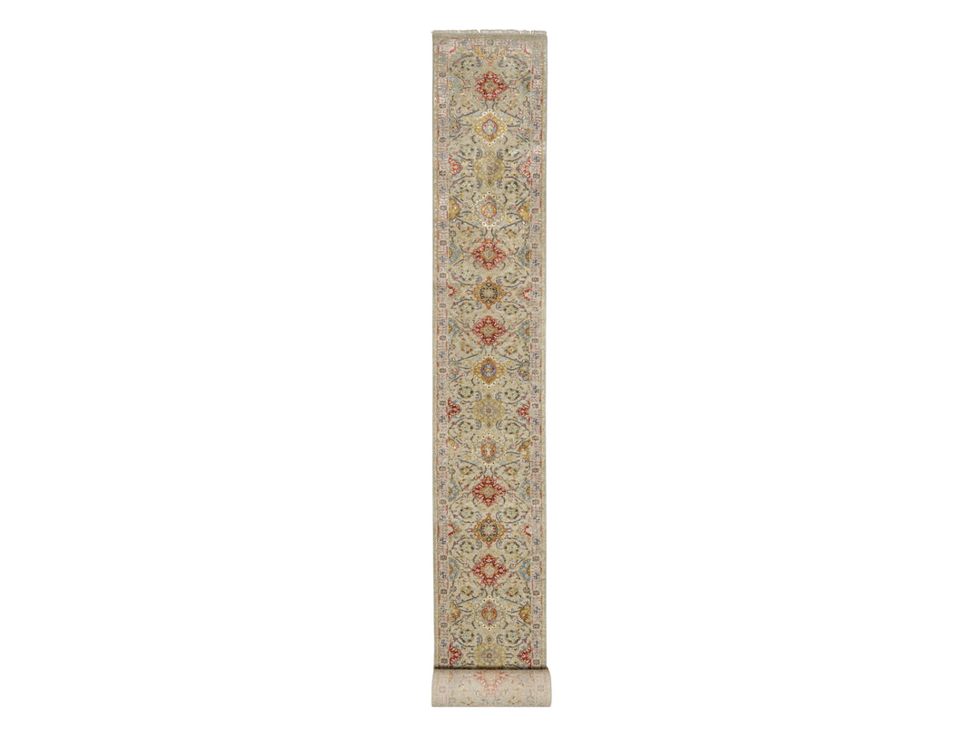 2'7" x 26'0" New Hand Knotted Beige Wool & Silk Runner Oriental Rug - MOA10290823
