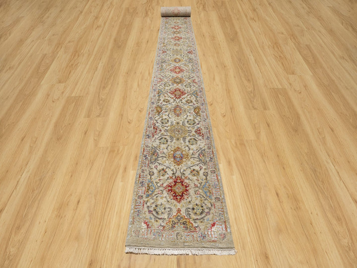 2'7" x 26'0" New Hand Knotted Beige Wool & Silk Runner Oriental Rug - MOA10290823