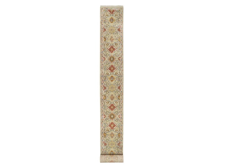 2'6" x 24'1" New Hand Knotted Beige Wool & Silk Runner Oriental Rug - MOA10290825