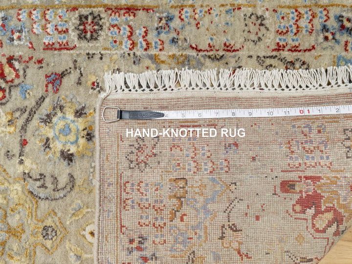 2'6" x 24'1" New Hand Knotted Beige Wool & Silk Runner Oriental Rug - MOA10290825