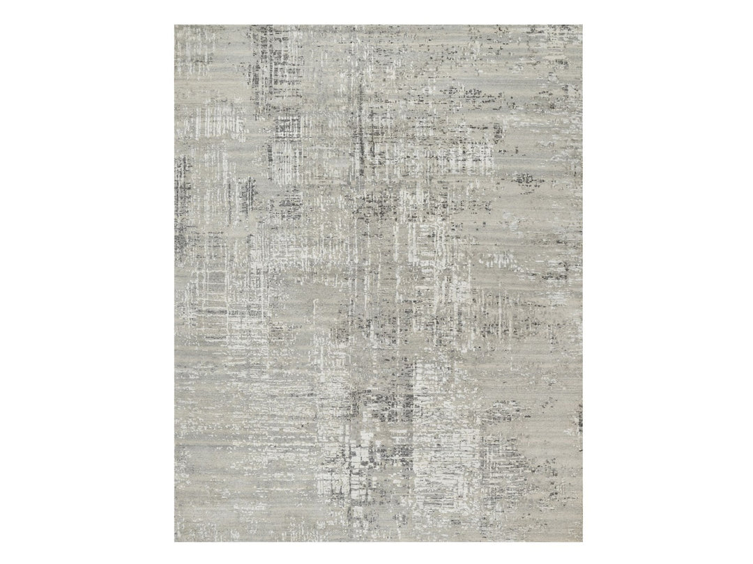 8'0" x 10'2" New Hand Knotted Grey Wool Rectangle Oriental Rug - MOA10290830