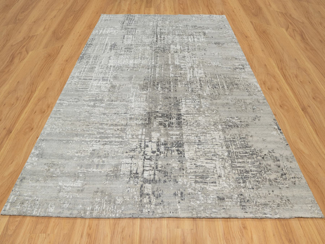 8'0" x 10'2" New Hand Knotted Grey Wool Rectangle Oriental Rug - MOA10290830