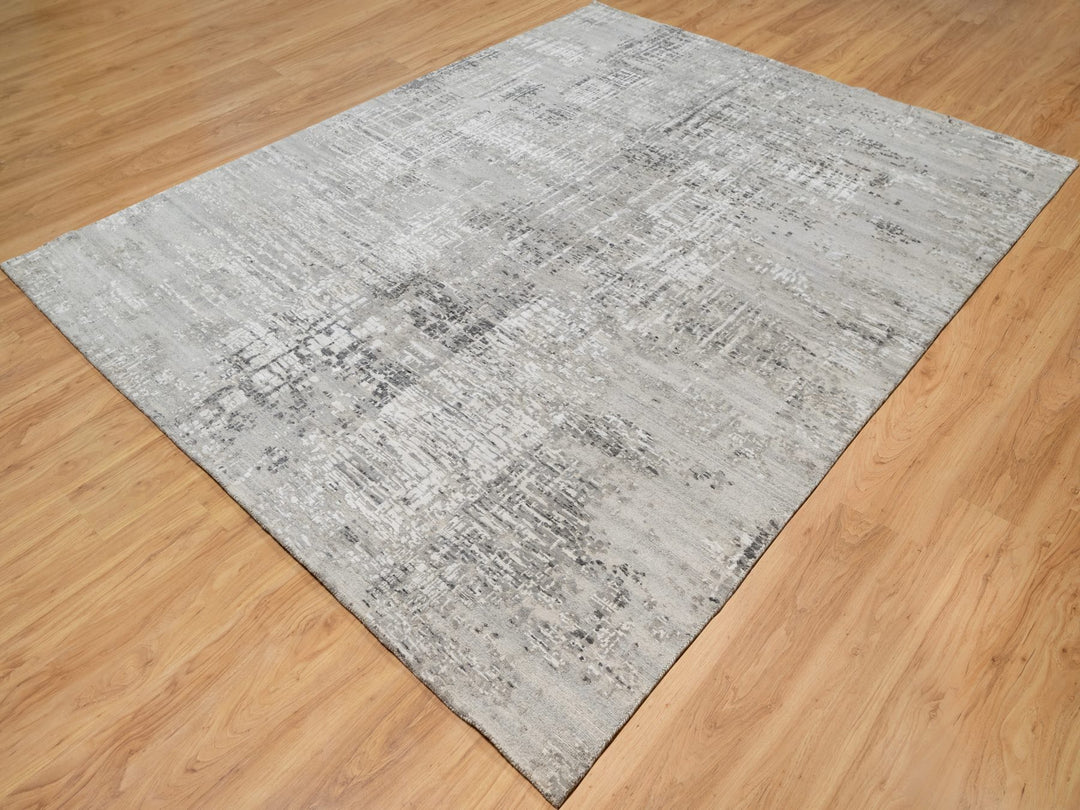 8'0" x 10'2" New Hand Knotted Grey Wool Rectangle Oriental Rug - MOA10290830