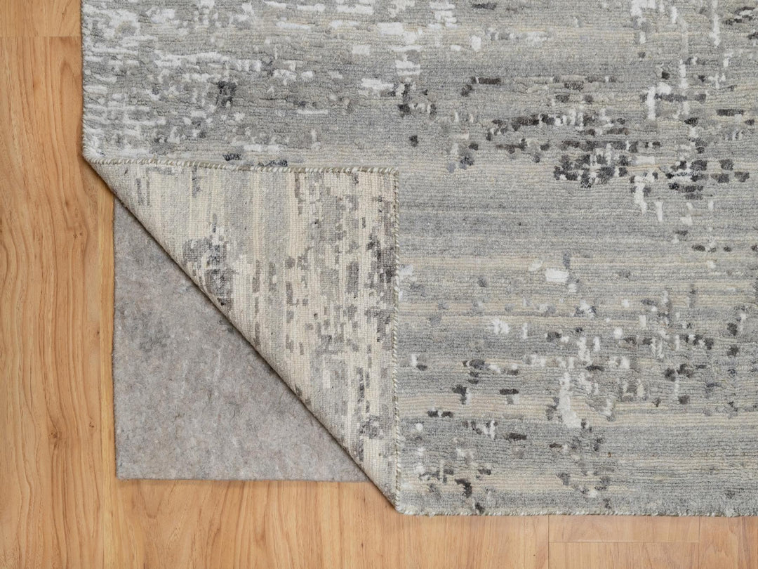 8'0" x 10'2" New Hand Knotted Grey Wool Rectangle Oriental Rug - MOA10290830