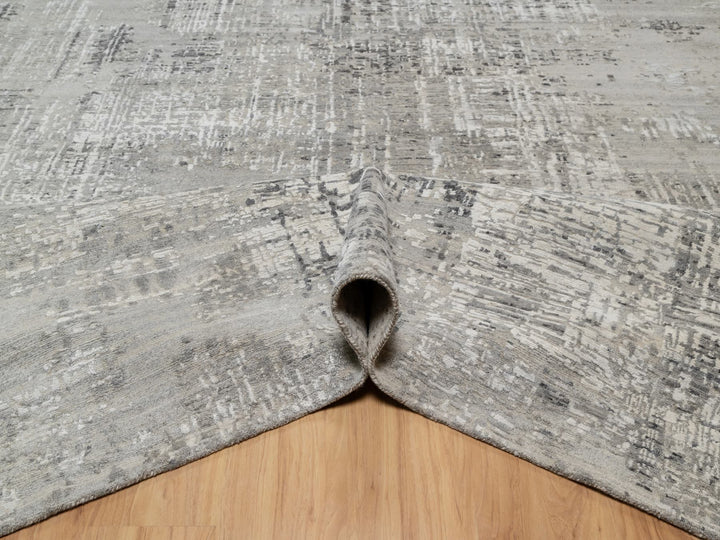 8'0" x 10'2" New Hand Knotted Grey Wool Rectangle Oriental Rug - MOA10290830