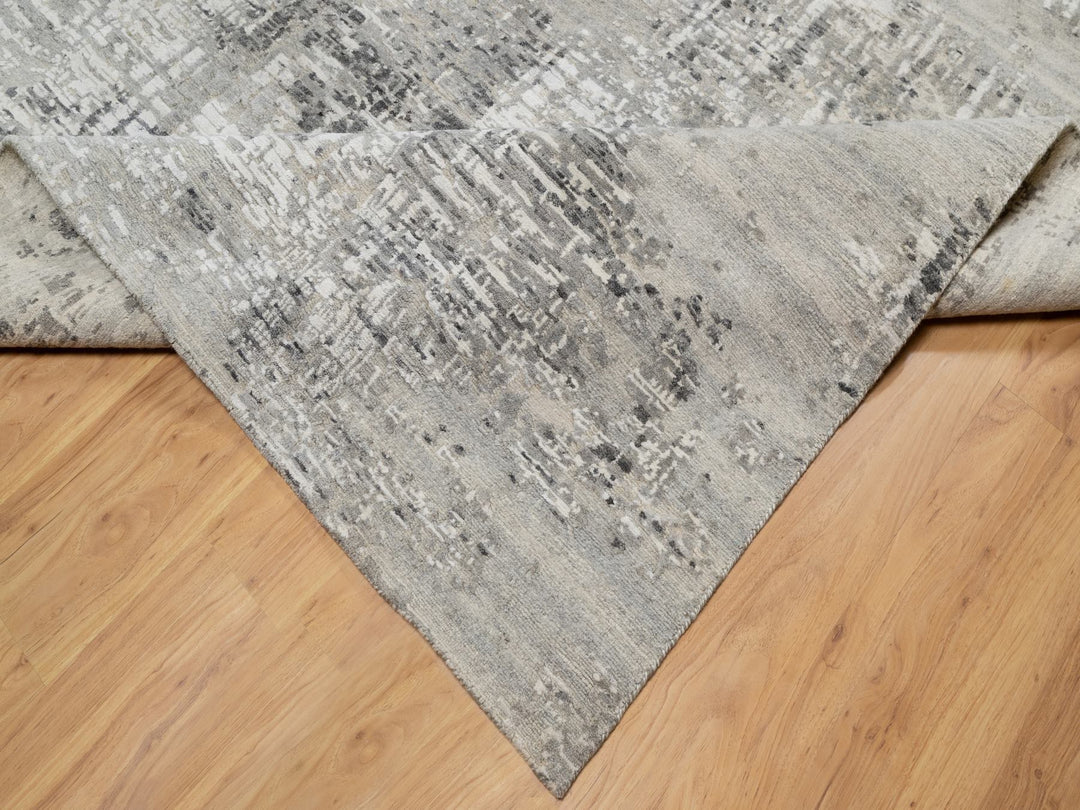 8'0" x 10'2" New Hand Knotted Grey Wool Rectangle Oriental Rug - MOA10290830