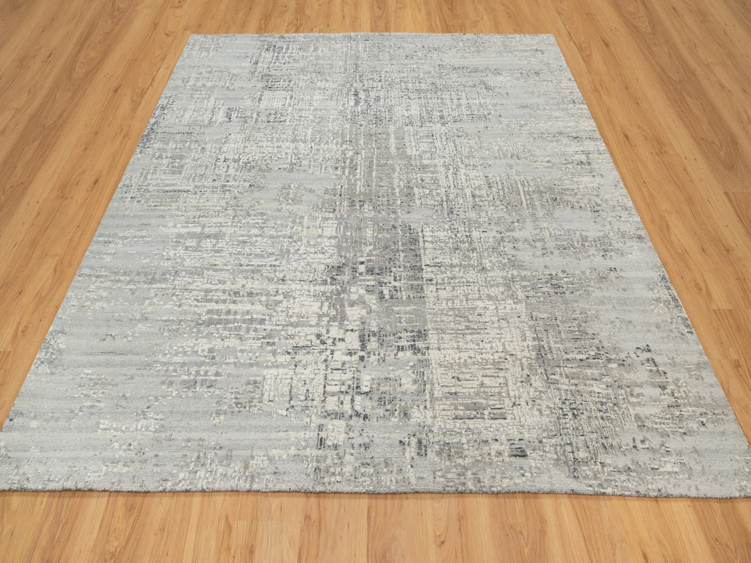 8'1" x 8'0" New Hand Knotted Grey Wool Square Oriental Rug - MOA10290835