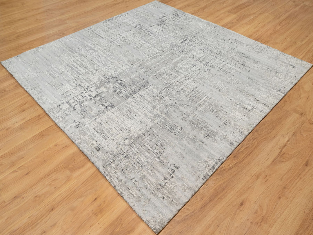 8'1" x 8'0" New Hand Knotted Grey Wool Square Oriental Rug - MOA10290835