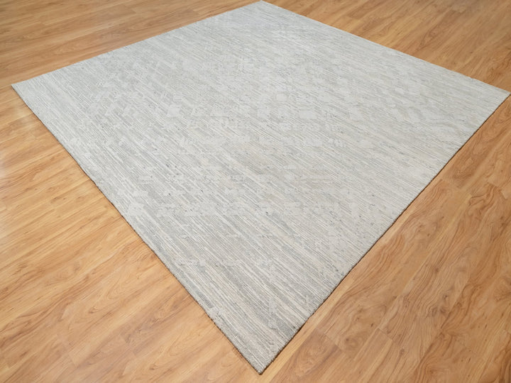10'0" x 10'0" New Hand Knotted Grey Wool Square Oriental Rug - MOA10290836