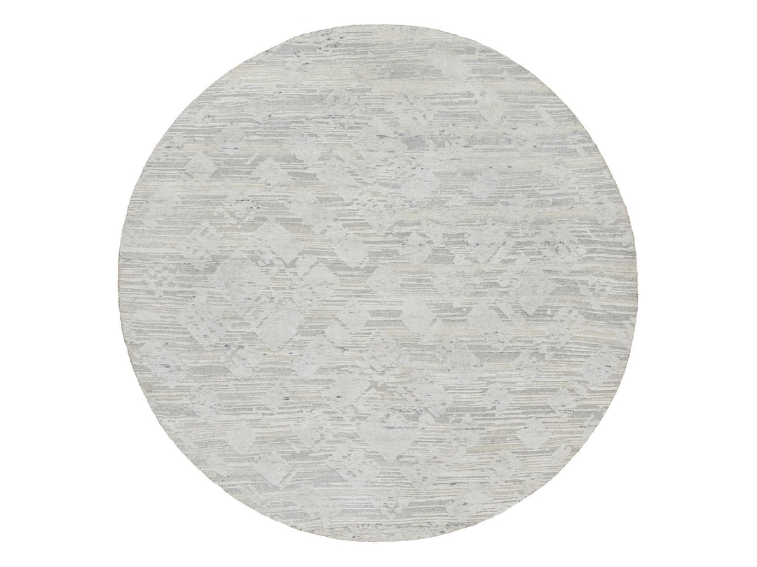 6'0" x 6'0" New Hand Knotted Grey Wool Round Oriental Rug - MOA10290839