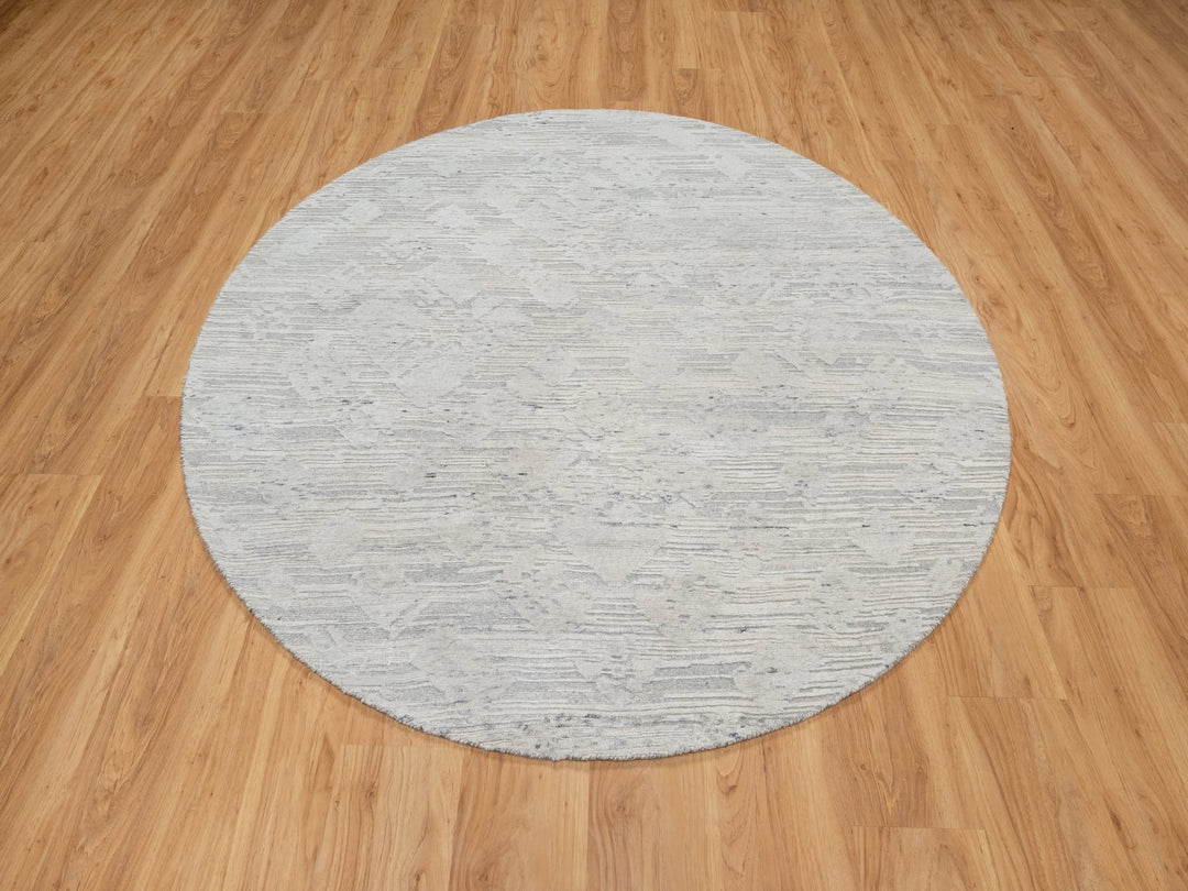 6'0" x 6'0" New Hand Knotted Grey Wool Round Oriental Rug - MOA10290839
