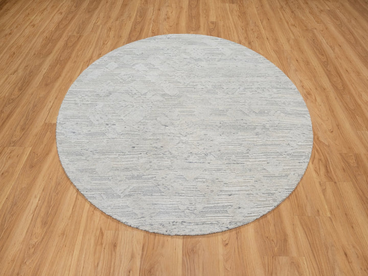 6'0" x 6'0" New Hand Knotted Grey Wool Round Oriental Rug - MOA10290839