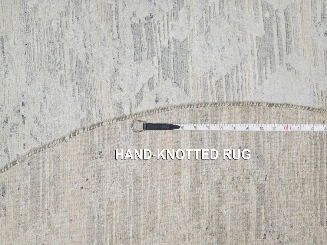 6'0" x 6'0" New Hand Knotted Grey Wool Round Oriental Rug - MOA10290839