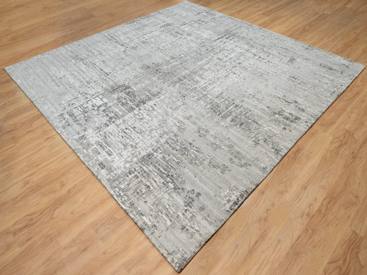 10'0" x 10'2" New Hand Knotted Grey Wool Square Oriental Rug - MOA10290842