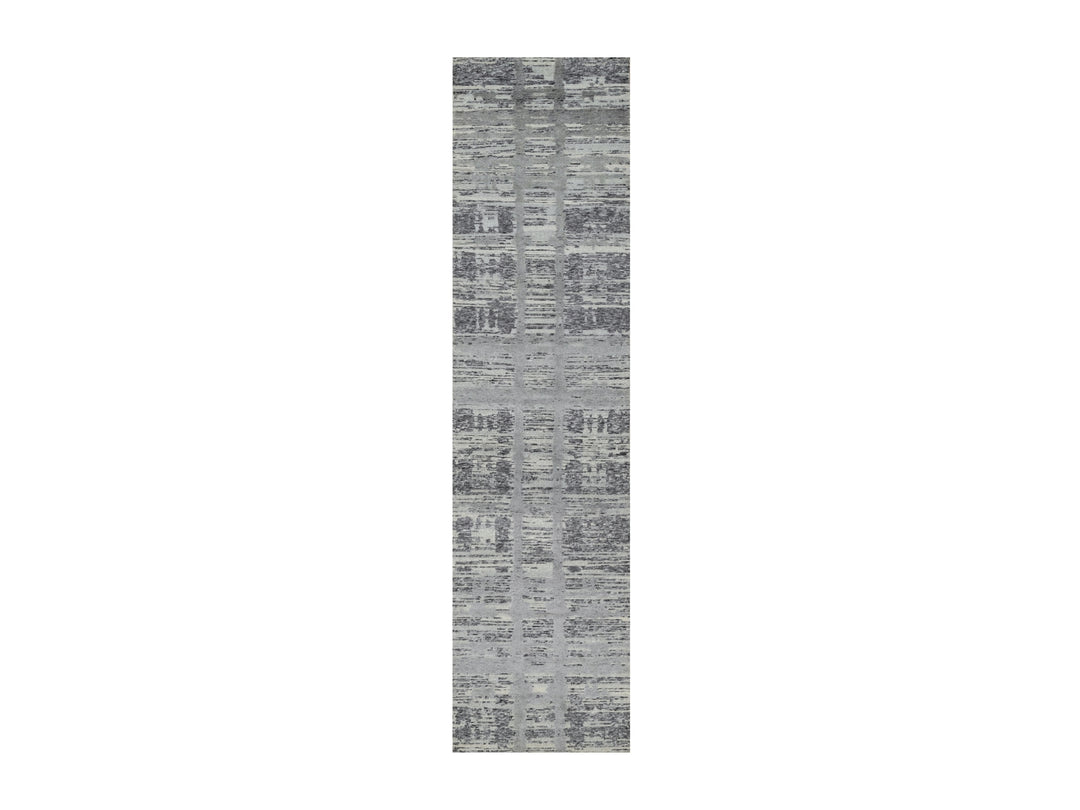2'6" x 10'0" New Hand Knotted Grey Wool Runner Oriental Rug - MOA10290843
