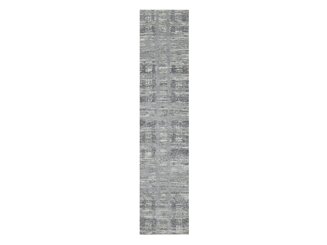 2'6" x 11'8" New Hand Knotted Grey Wool Runner Oriental Rug - MOA10290844