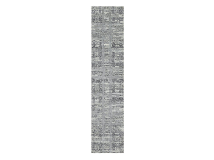 2'6" x 11'8" New Hand Knotted Grey Wool Runner Oriental Rug - MOA10290844