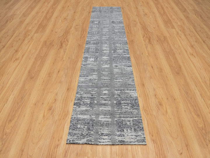 2'6" x 11'8" New Hand Knotted Grey Wool Runner Oriental Rug - MOA10290844