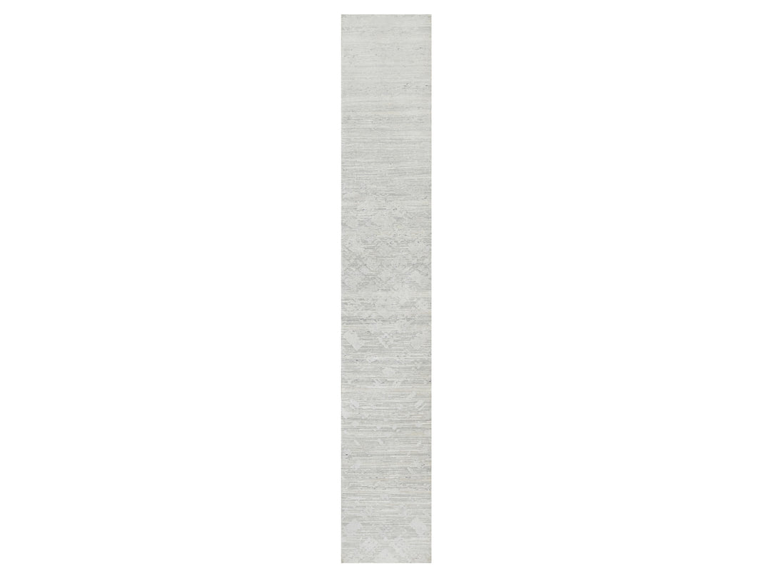 2'6" x 15'9" New Hand Knotted Grey Wool Runner Oriental Rug - MOA10290845