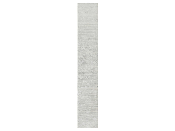 2'6" x 15'9" New Hand Knotted Grey Wool Runner Oriental Rug - MOA10290845