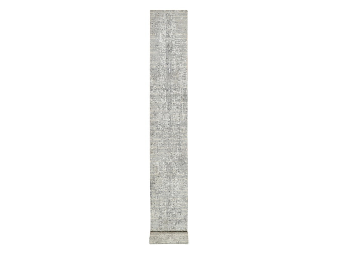 2'7" x 28'0" New Hand Knotted Grey Wool Runner Oriental Rug - MOA10290846
