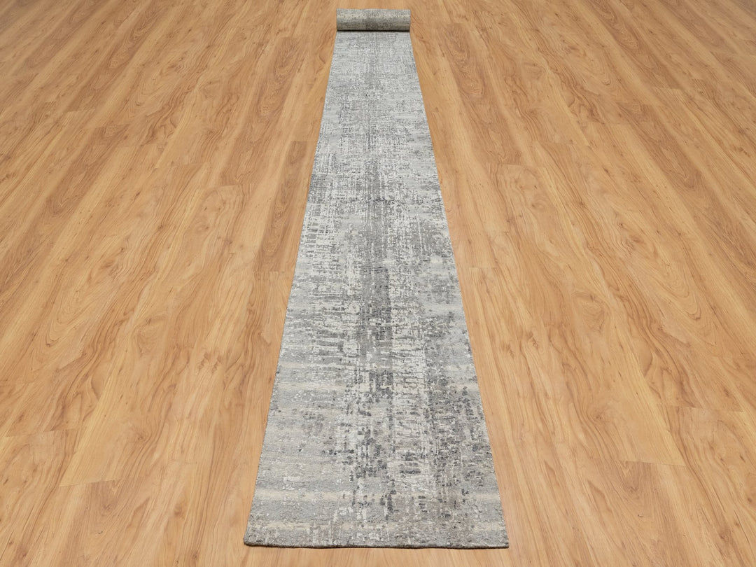 2'7" x 28'0" New Hand Knotted Grey Wool Runner Oriental Rug - MOA10290846