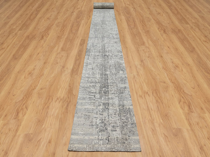 2'7" x 28'0" New Hand Knotted Grey Wool Runner Oriental Rug - MOA10290846