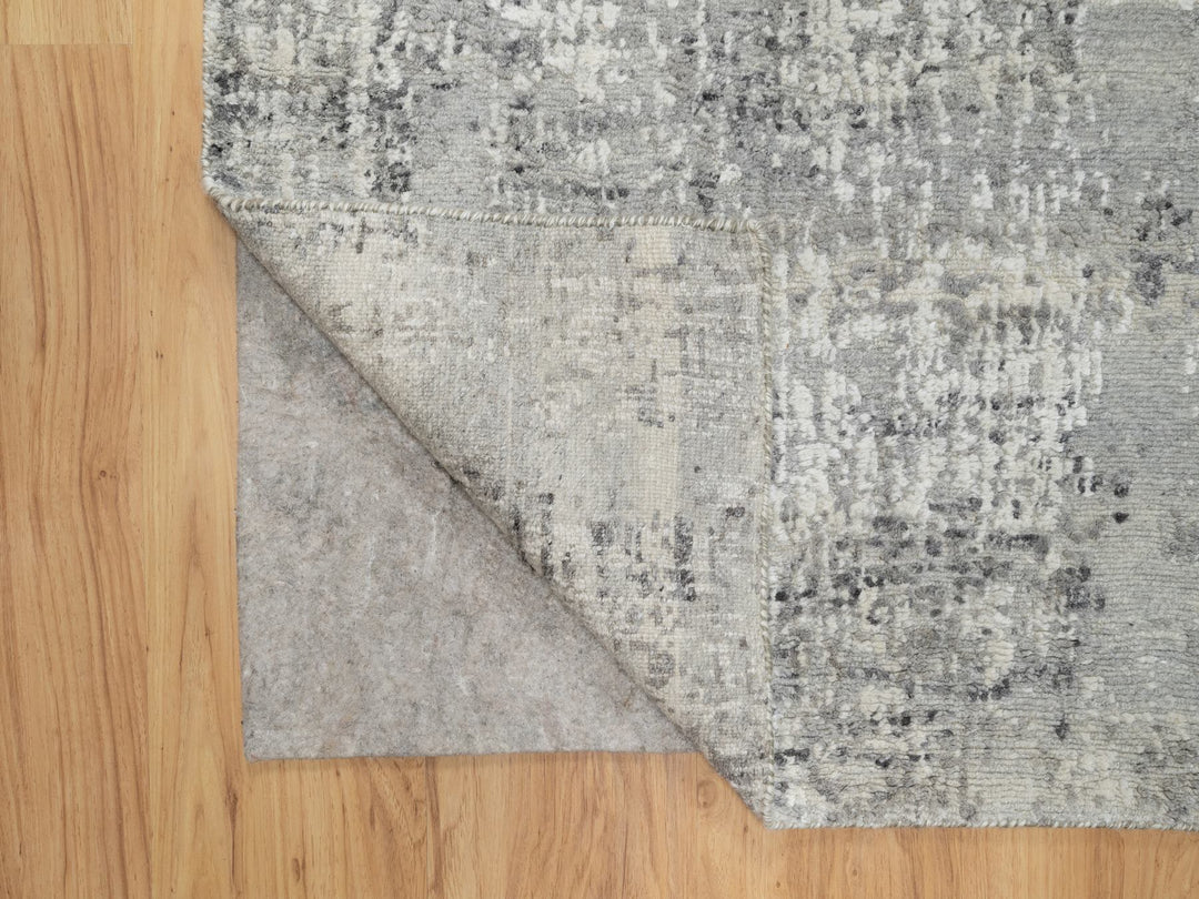 2'7" x 28'0" New Hand Knotted Grey Wool Runner Oriental Rug - MOA10290846