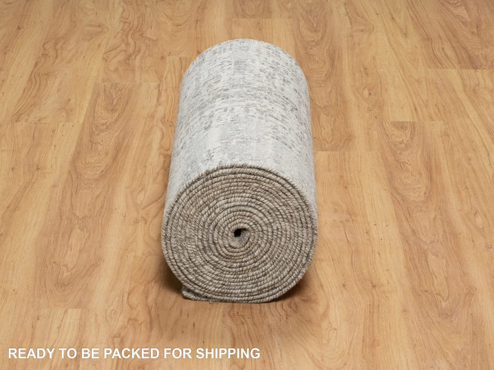 2'7" x 28'0" New Hand Knotted Grey Wool Runner Oriental Rug - MOA10290846