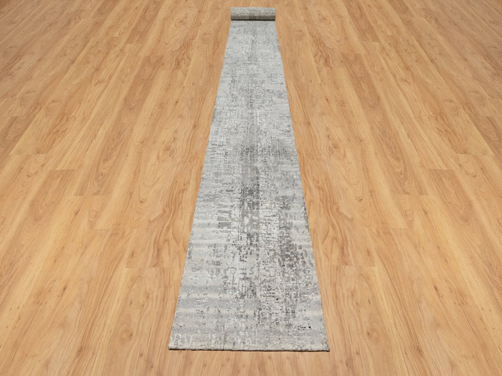 2'6" x 26'0" New Hand Knotted Grey Wool Runner Oriental Rug - MOA10290847